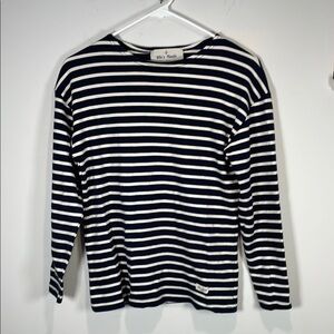 White and Blue Long Sleeve Tee with Nautical Stripes